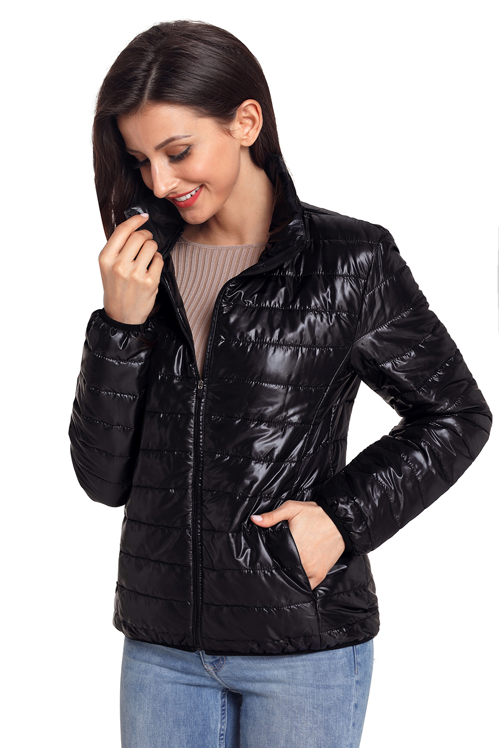 BY85126-2 Black High Neck Quilted Cotton Jacket